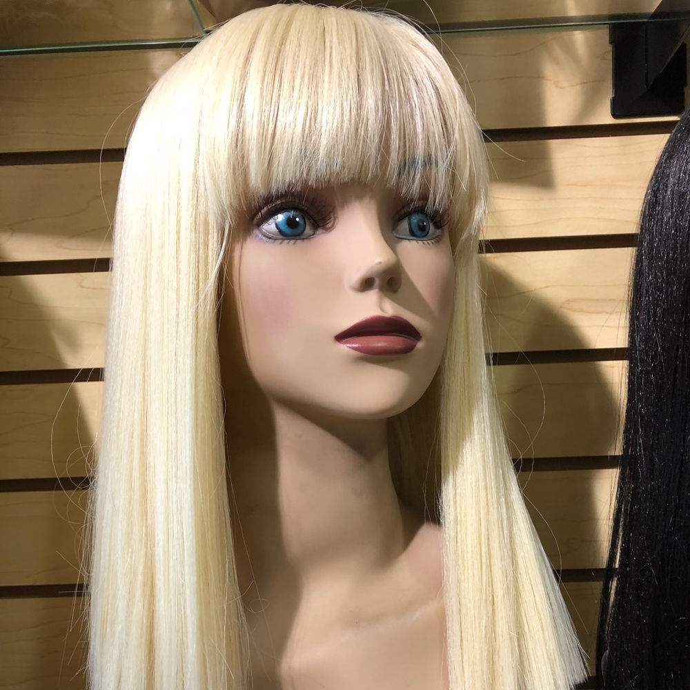 Platinum Blonde Straight Bob Wig with Lace Fringe